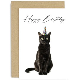 Stylish Black Cat Birthday Card for Her Him - Cute Greeting Card for Cat Lovers - Cat Themed Birthday Card - Birthday Card for Husband Wife Mum Sister Daughter Colleague Friend | Blank Inside