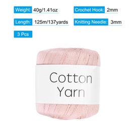 Rebower Cotton Yarn,100% Cotton Soft Knitting Yarn [for Hand DIY Bag Cushion Crocheting Knitting Project Home Decor] -3 Packages of 120g/4.23oz(Per Skein 40g/137yards)/Light Pink