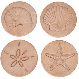 NIKKY HOME Beach Starfish Seashell Round Resin Coasters for Drinks 4" x 4", Set of 4, Nautical Decor