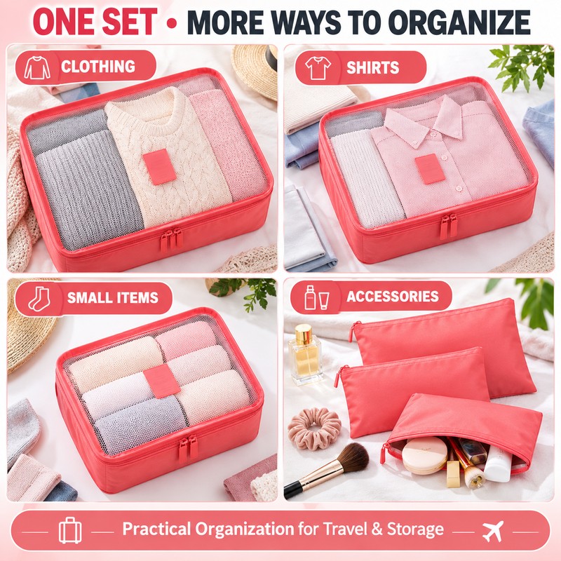 6-Piece Travel Packing Organizer Set for Luggage – Lightweight Reusable