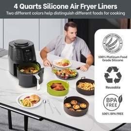 Air Fryer Silicone Liners 4 QT For Ninja* AF101, 2 Pack BPA Free Platinum Air Fryer Basket Liners with Handle, Round Ninja Reusable Air Fryer Accessories