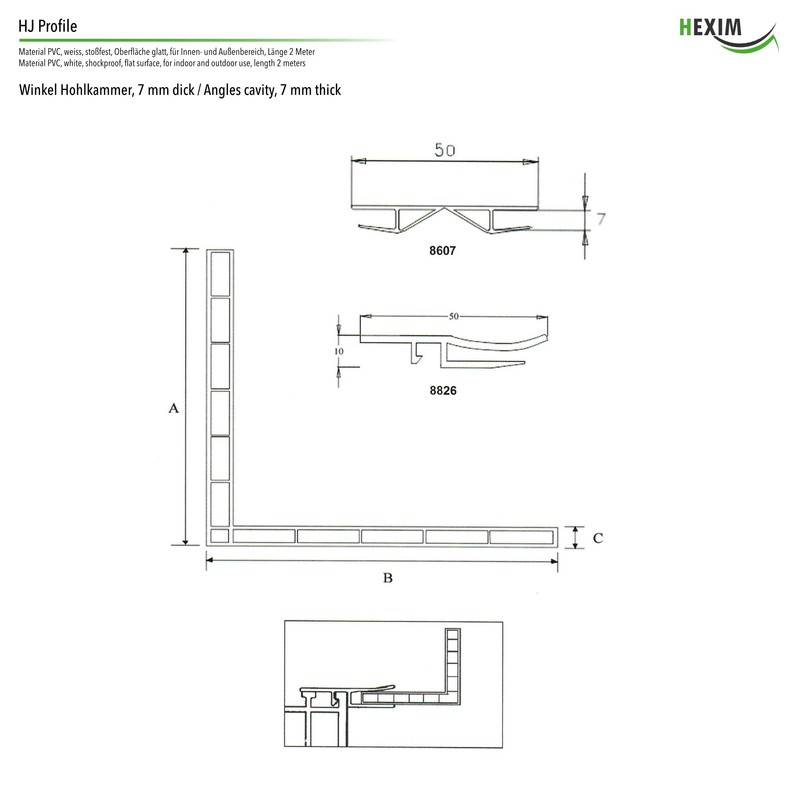 HEXIM Hollow Chamber Angle Strips White - PVC Plastic Angle