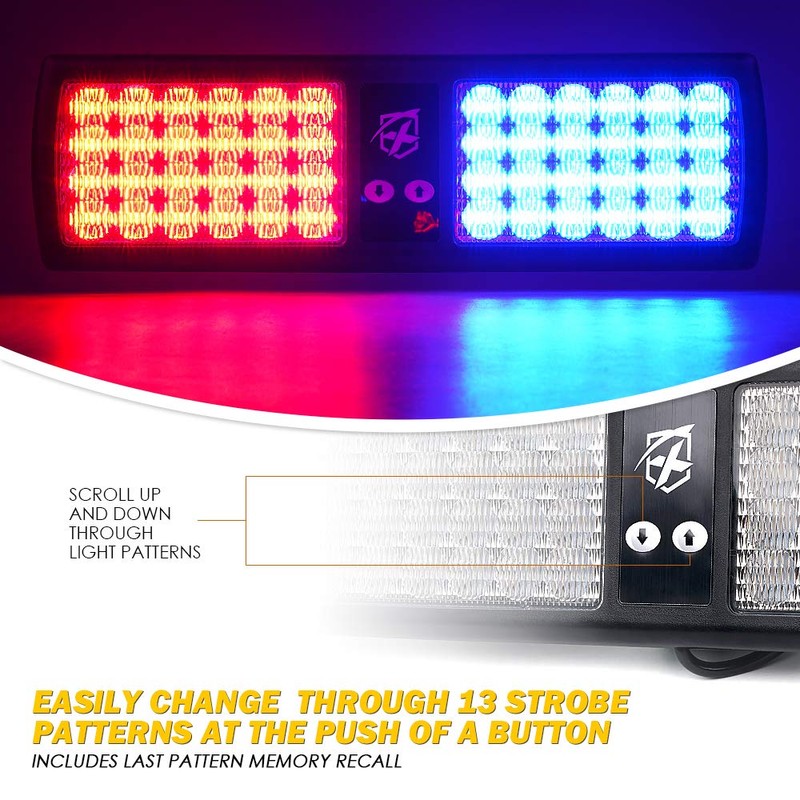 Xprite Red Blue 48LED Visor Strobe Flashing Lights Interior Windshield