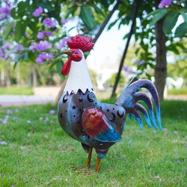 LIFFY Solar Rooster Outdoor Decor,18" Metal Rooster Yard Decor with LED Lights,Chicken Home Decorative Ornaments,Garden Statues for Outside Patio Backyard Landscape Lawn