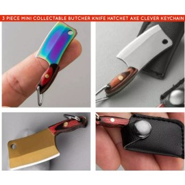 Unbranded 3  PIECE MINI COLLECTABLE BUTCHER KNIFE HATCHET CLEAVER AXE WITH SHEATHS