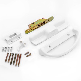 Sliding Door Handle Set with Mortise Lock and Face Plate and Keeper, Replacement Handle Lock Set Fits Patio Door Thickness from 1-1/2" to 1-3/4", 3-15/16" Screw Hole Spacing (no Key)