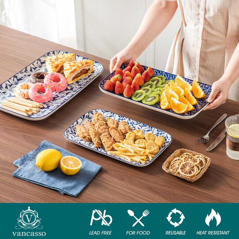 vancasso Serving Platters Set of 3, 16"/14"/12" Inch Rectangular Trays
