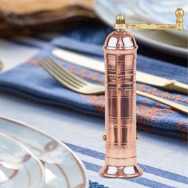 Alexander Home The Original Greek Pepper Mill 8 Inch Tall | European Pepper Mill Grinder with Crank Handle | Manual Pepper Grinder | Peppercorns Refillable - Copper