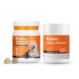 PUAINTA Puainta Dog Dental Powder and Vitamins and Supplements, 12-in-1 Multivitamin for Skin & Coat Support for Dogs and Cats,