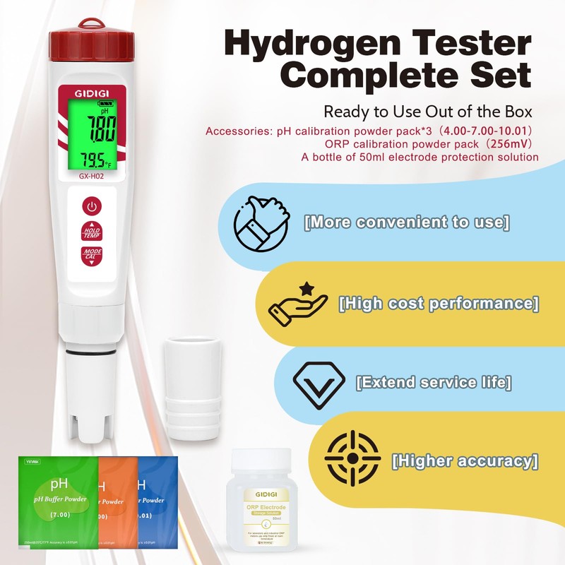 Hydrogen Water Tester, GIDIGI ORP Meter, Digital pH Meter for