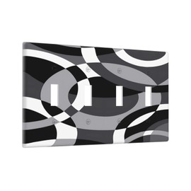Abstract Black White Grey Circle 4 Gang Light Switch Cover Decorative Quad Toggle Wall Plate Decorative Electrical Faceplate for Kitchen Home Barn Farmhouse