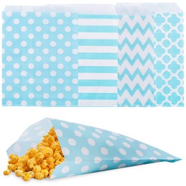 Biodegradable Paper Candy Cookie Bags, NUIBY Food Safe Favor Bags, Buffet Treat Bags for All Party Loot Bags - 100 Counts, Assorted 4 Designs (Turquoise)