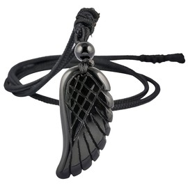 Nupuyai Crystal Stone Angel Wings Pendant Necklace Women Men Wing Pendant Necklace Talisman Amulet Healing Stone Chain for Reiki Healing and Happiness, Stone Nylon, Obsidian stone