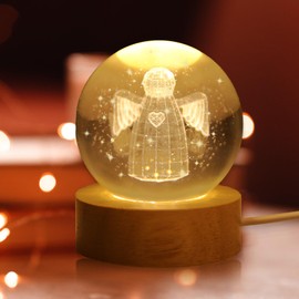 APODESS Guardian Angel Gift LED Lucky Charm Angel Crystal Ball Night Light Christening Gifts Boys Girls USB 3D Lucky Angel Kismet Angel Snow Globe Angel for Christening Christmas Godchild