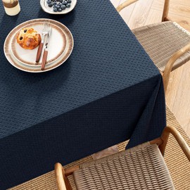 MIULEE Navy Linen Cotton Table Cloth Rectangle Tablecloth Waterproof Spillproof Cross-Star Textured Table Cloth Decorative Farmhouse Style for Dining Party Weddings 52x70 Inch