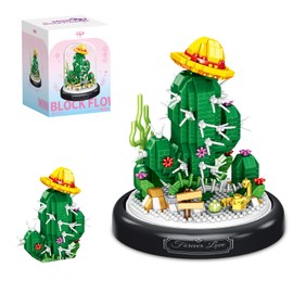 Cactus Succulent Building Blocks with Dust Cover, Green Plants Botanical Collection, Home Office Decor, Birthday Gifts for Kids Girls Age 8+ (670pcs)