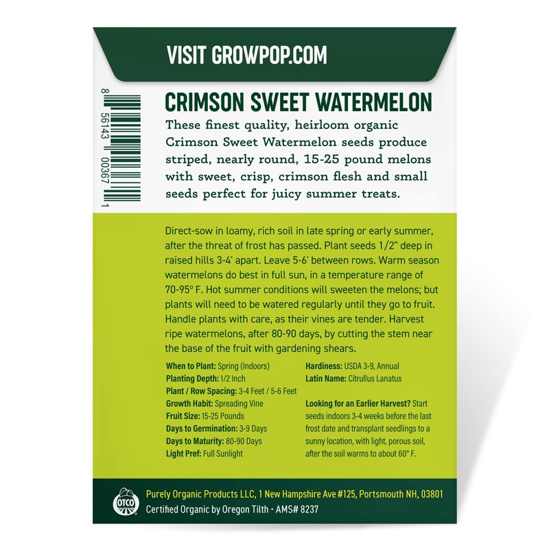 Organic Watermelon Seeds (Crimson Sweet) - Approx 12 Seeds -