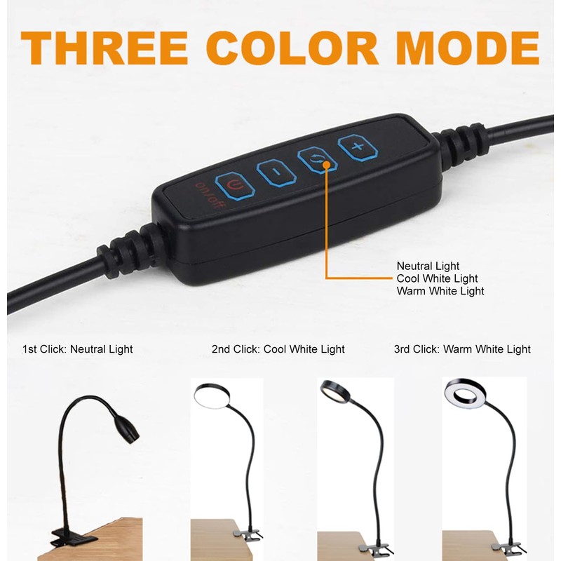 CRISETEK Clip on Desk lamp, Reading Light, Reading lamp, Flexible