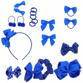 Sarini 20PCS Blue Hair Accessories for Girls, School Hair Accessories Set Blue Hair Bows Hair Clips Bobbles