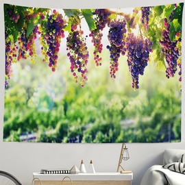 BULOR Vineyard Tapestry Grapes Clusters Wine Rustic Vintage Tapestry Wall Hangings Tapestry for Kids Bedroom Living Room Dorm Man Cave Background(80x60 Inch)