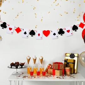 Sherr Poker Theme Party Decorations 10 ft Pre-strung Poker Birthday Banner Hanging Dice Garland for Game Night Bachelorette Theme Party Favors Graduation Supplies(Classic Style)