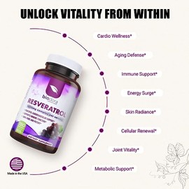 Resveratrol 1600mg - 180 Capsules | Trans-Resveratrol Antioxidant Supplement with Natural Green Tea, Grape Seed Polyphenols & Quercetin, Supports Dige