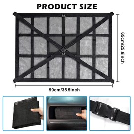 Car Luggage Net, 90 x 65 cm Luggage Net, Car Roof Storage Net with 2 Hooks, Luggage Net Car Roof with Zip, Cross Straps Storage Net, Universal Mesh Bag for Most Vehicle Types