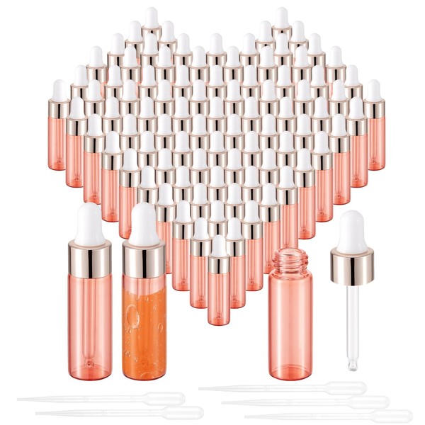 Njvial 100Pcs 5ml Pink Mini Glass Dropper Bottles Essential Oil