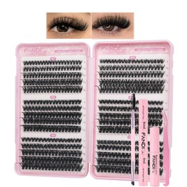 Cluster Wimpern-Set, natürliche Einzelwimpern, 560 Stück, dickes Wimpernverlängerungs-Set, 60D, 80D, 100D, DIY-Wimpernverlängerungs-Set mit Wimpernbindung und Entferner, Pinzetten-Mix 8–16 mm (C05KIT)