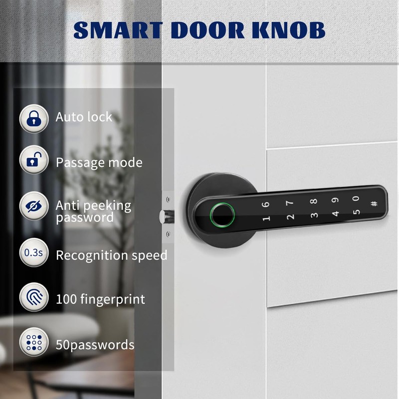 bijialock Fingerprint Door Lock,Touchscreen Biometric Door Lock, with Passcode keypad