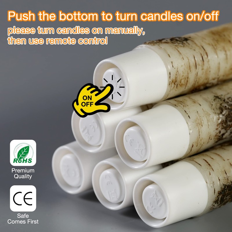 Eywamage Birch Bark LED Taper Candles with Remote, Battery Operated