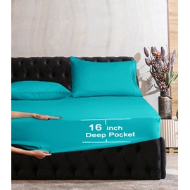 Elegant Comfort Luxurious Wrinkle Resistant 1500 Thread Count Egyptian Quality 1-Piece Fitted Sheet All Around Elastic -Deep Pocket- Ultra Soft Bottom Fitted Sheet, California King, Turquoise