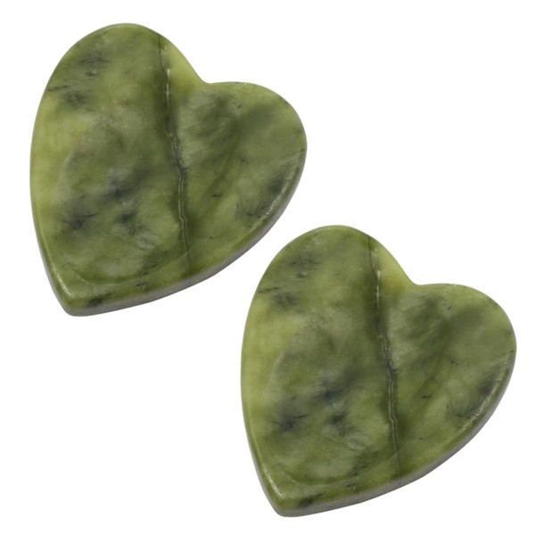 mookaitedecor Pack of 2 Natural Green Jade Heart Shaped Crystal