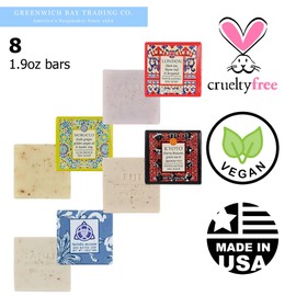Destination Soap Sampler- Set of 8 Exfoliating Spa Soap Bars- Enriched with Shea Butter and Essential Oils- Sicily, Kyoto, London, Paris, Morocco, Tahiti, Fiji and Custom Soap- Party Favors for Adults
