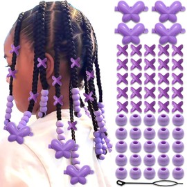 NAISKA 60Pcs Purple Hair Beads for Braids Butterfly Self Hinge Hair Barrettes Small Hair Beads for Kids Girls Cute Beads for Hair Acrylic Dreadlock Beads Braid Clips Accessories