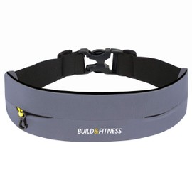 Build & Fitness Running Belt - Belt Pouch with Adjustable Waist Size, Key Clip - Fits All Phones, Keys, Cards - Belt Pouch for Women and Men - Running, Walking, Gym, Sports, grey