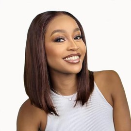 SWOTHEW Chocolate Brown Lace Front Wig Human Hair Bob Wig Human Hair 180 Density Straight Wigs Pre Plucked 13x4 HD Frontal Wigs Human Hair Brown Wigs for Women 12 Inch