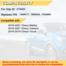 Vurkcy Key Fob Replacement for 2016-2021 Chevy Malibu Camaro/ 16-19 Cruze Car Keyless Entry Remote Control, HYQ4EA, 4 Buttons