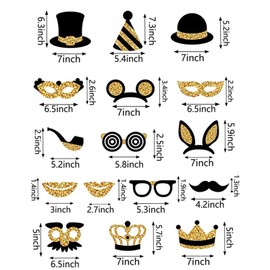 Premium Photo Booth Props Kit - 36+ Fun Signs for Birthdays, Weddings, Proms, Disco & Mardi Gras Parties - Create Memorable Photos & Unforgettable Celebrations (Gold-16pcs)