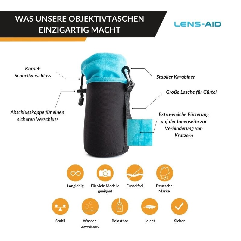 LENS-AID Neoprene Lens Bag with Fleece Lining as a Set
