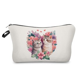 Livel lhood Cartoon Cat Makeup Bag Cute Small Makeup Bag Travel Toiletry Zipper Pouch Birthday Christmas Valentine Gift for Cat Lovers Cartoon Cat Cosmetic Bag for Women BFF