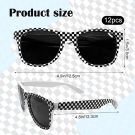 Rainmae 12 Pcs Race Car Checkered Sunglasses for Bulk with UV400 Protection, Retro Racecar Party Favor Supplies, Summer Pool Beach Accessories, Racing Theme Birthday Gifts