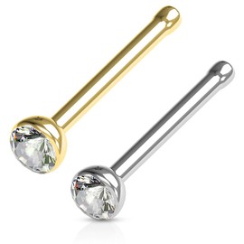 FIFTH CUE Cubic Zirconia Press Fit Nose Bone Stud Titanium IP 316L Surgical Steel, Metal, cubic-zirconia, JQNOSEB03-ALL