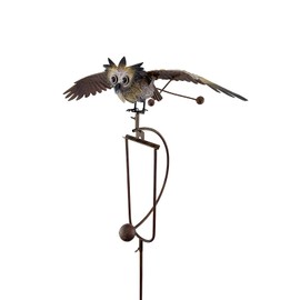 Red Carpet Studios Garden Stake Yard Art Metal and Glass Balance Rocker with Stake, 20-Inches, Flying Owl