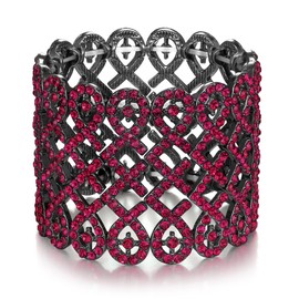 EVER FAITH Women's Austrian Crystal Art Deco Love Knot Wide Stretch Bridal Bracelet for Party Fuchsia Color Black-Tone