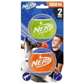 Nerf Dog Rubber Tennis Ball Squeak Toy, Durable, Water-Resistant, 2.5in, 2 Pack