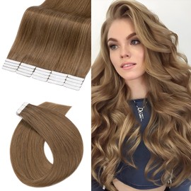 UK-Fashion-Shop Tape in Hair Extensions Human Hair Real Hair Exension Remy 20 Pieces 50g Straight Skin Weft Seamless (#6 Light Brown 18 Inch)