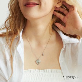 MUSEQVE Heart Locket and Butterfly Pendant Necklace for Women Girls • 14K Gold Plated Photo Lockets that Hold Picture Jewelry • Mothers Day Love Gifts Ideas [HN-LK], 17 inch with 2 inch extender,