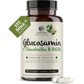 Surpresa Natural® Glucosamine, Chondroitin & MSM High Dose 4500mg Daily Dose, 1 Month Supply Laboratory Tested, 195 Capsules