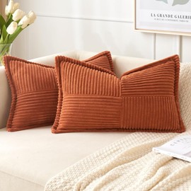 2 Packs Throw Pillow Covers Corduroy,Decorative Lumbar Pillow Covers, JOMWEN Super Soft Boho Striped Cushion Covers for Couch Bed Sofa Livingroom (Rust, 50 x 30 cm)